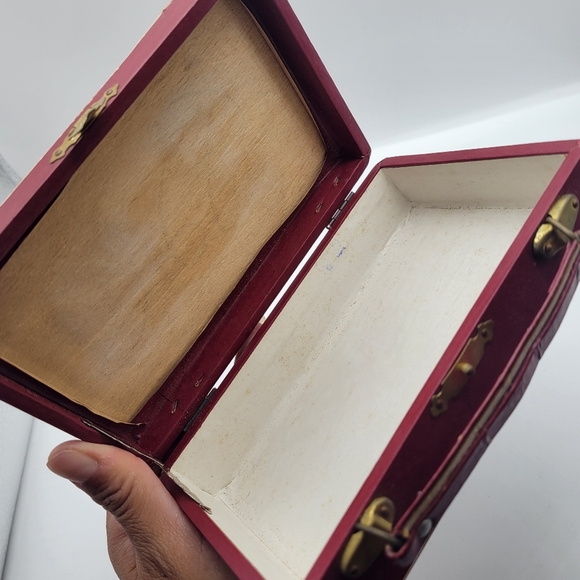 VTG RARE Small Wood DARK Red SuitcaseTexas JAPAN Letters Design Multipurpose Box - Picture 8 of 11